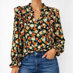 Bold Cherubic Coquette Girl Floral Ruffled Fun Statement Long Sleeve [size L]